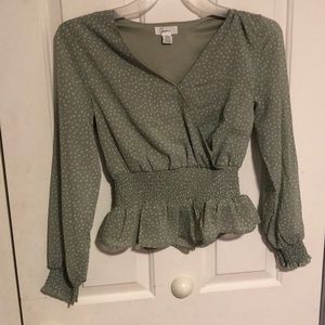 Joppa, small, Light green with white polka dots
